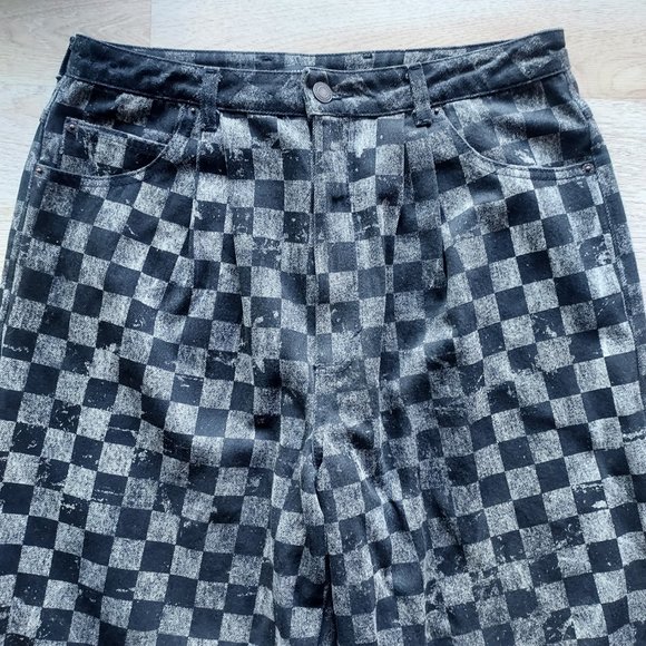 Marc Jacobs Checkboard High Rise Mom Jeans Front-Pleat Black Gray Women Sz.27 - Picture 3 of 11